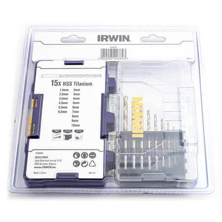 Irwin Zestaw 15 wierteł HSS TiN w kasecie