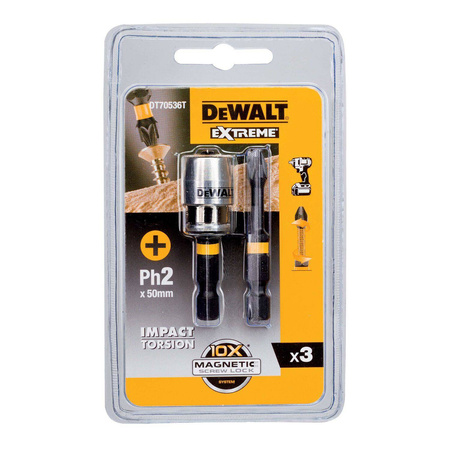 Końcówki wkrętarskie udarowe TORSION 2xPH2 +uchwyt DeWalt DT70536T-QZ
