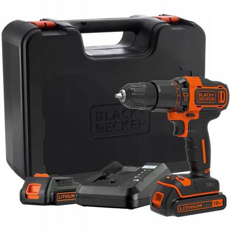 Akumulatorowa wiertarko-wkrętarka udarowa Black+Decker 18V Li-Ion 2x2,0Ah BDCHD18K1B2-QW