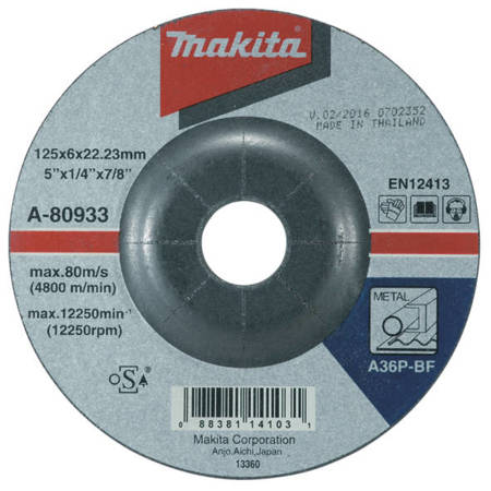 Tarcza szlifierska do metalu 125x6mm A36P Makita A-80933