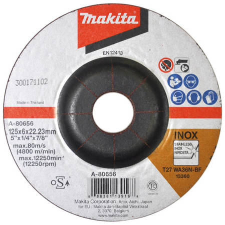 Tarcza szlifierska do metalu 125x6mm Inox Makita A-80656